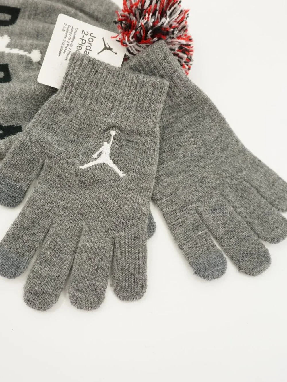 NEW! Air Jordan Pom Beanie Hat & Winter Gloves Gray Kids One Size